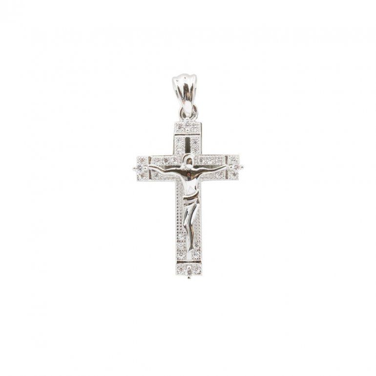 Sterling Silver Crucifix with Cubic Zirconias - Catholic Cross - Click Image to Close